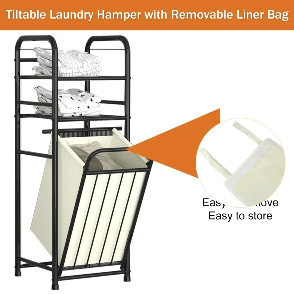 Laundry Hamper Tilt Out Rolling Clothes Baskets High-Capacity Floor Standing Racks For Laundry Basket With Removable Liner Bag