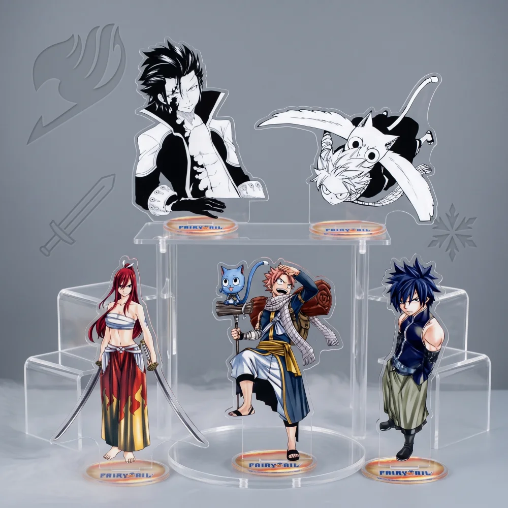Fairy Tail Anime Acrylic Stand Figure Natsu Gray Erza Lucy Action Figurine Desk Decor Cosplay Props Collectible Gift Keychain