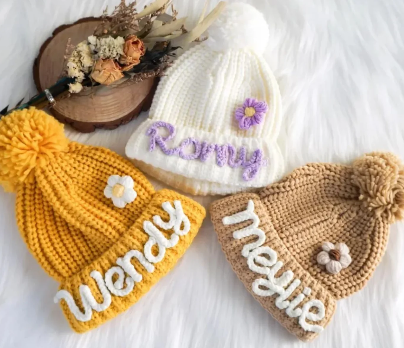 Personalized Baby Beanie Hats, custom name Hand Embroidered Knit Beanie with Name for Infants Toddlers Girls Boys Gift