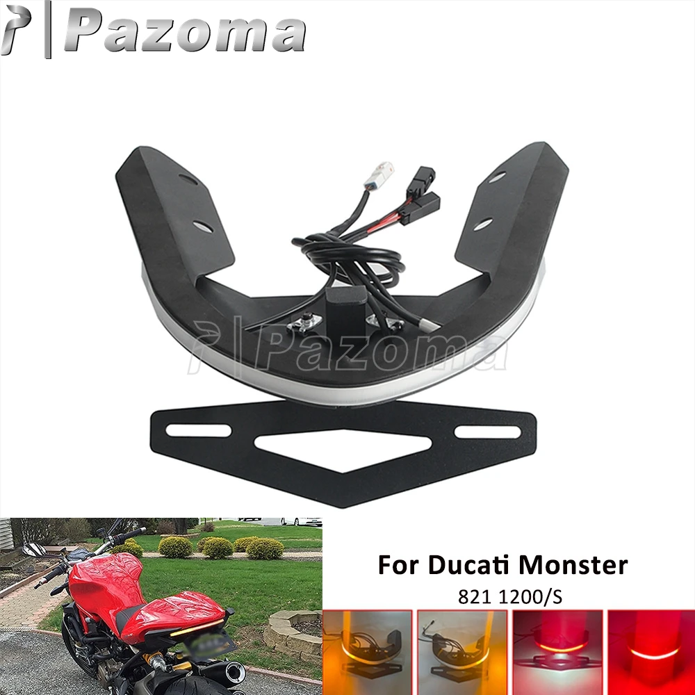 

Motorcycle License Plate Bracket For Ducati Monster 1200/S 821 Rear Fender Eliminator With LED Turn Signal Light Tail Brake Lamp