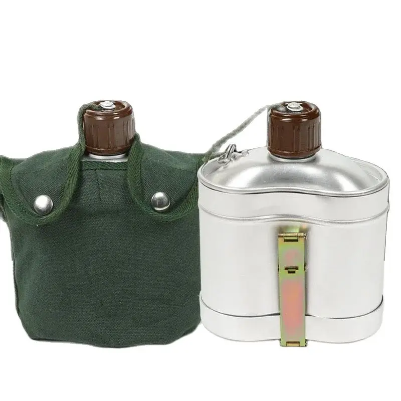 1L Retro Military Canteen Cup Set Camping Hiking Fast Cookware Outdoor Lightweight Pure Aluminum Fast Cooking Set