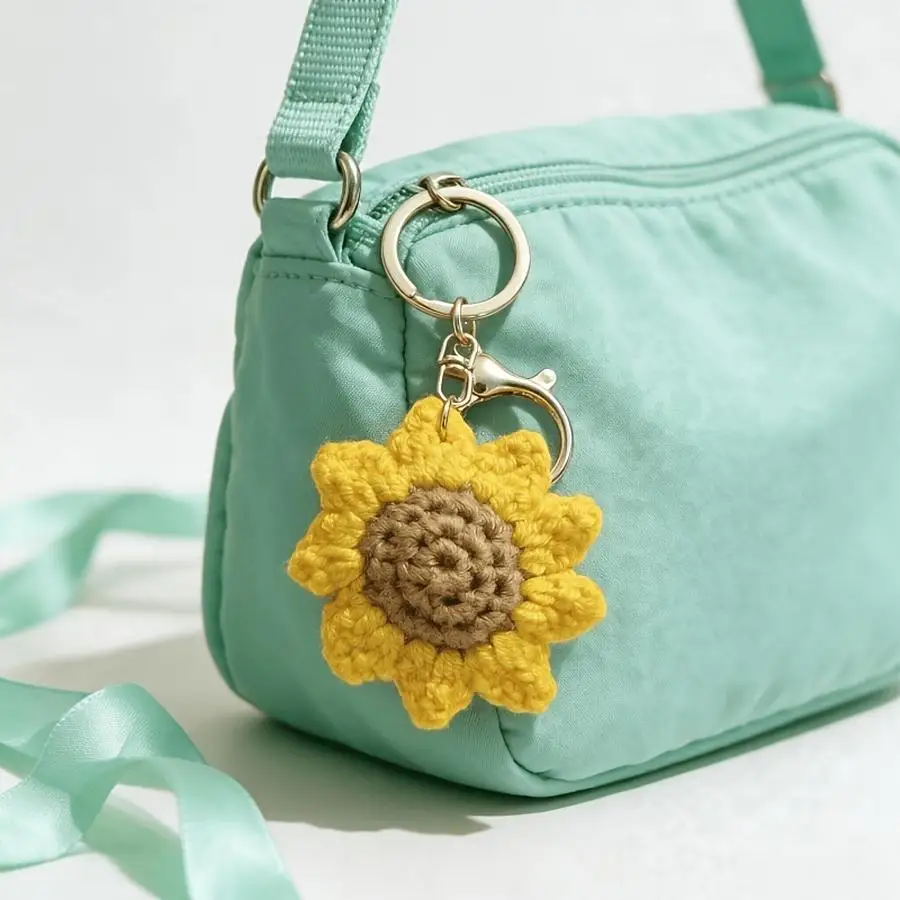 1/5/10/20/50/100pcs Set of 6 Handmade Crocheted Sunflower Keychains, Braided Floral Keychain for the Car and Bag Charm—A Thought