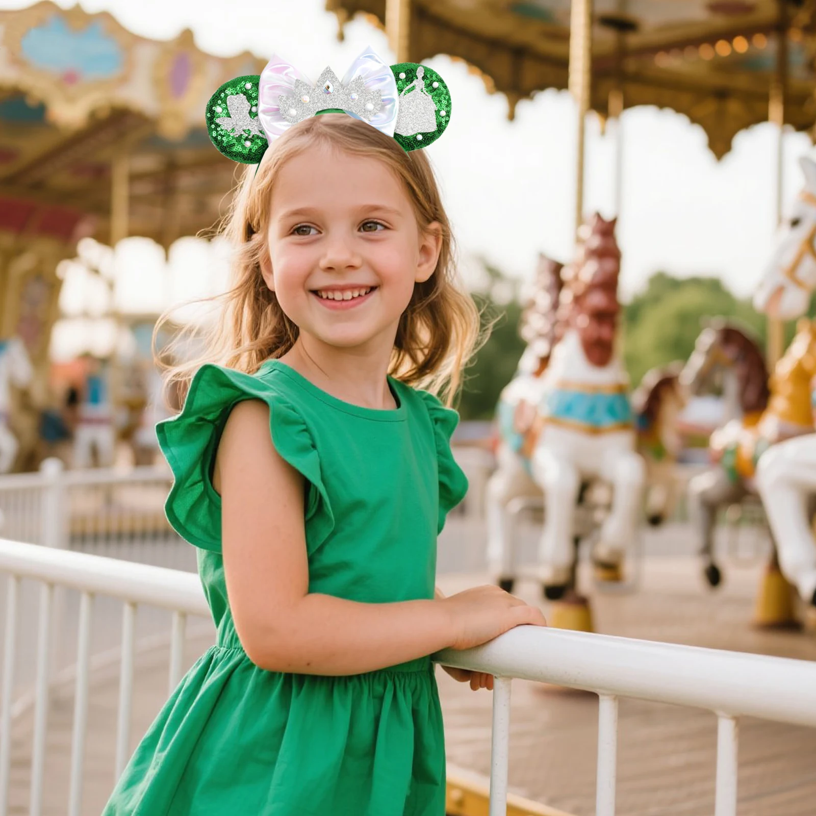 Princess and Frog Themed Mouse Ears Headbands Women Party Hair Accessories Bird DIY Headband for Girls Kids Sequins Bow Hairband