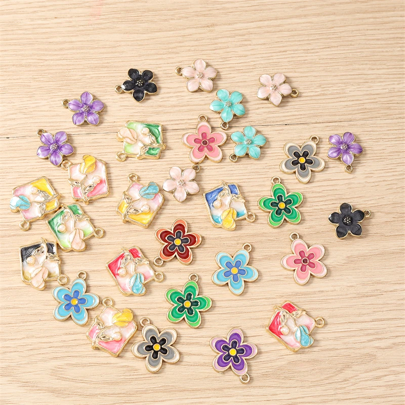 10 Stück Niedliche Bunte Emaille-Blumenanhänger für Schmuckherstellung, Halsketten, Ohrringe, Armbänder, DIY-Bastelzubehör – Detail 2