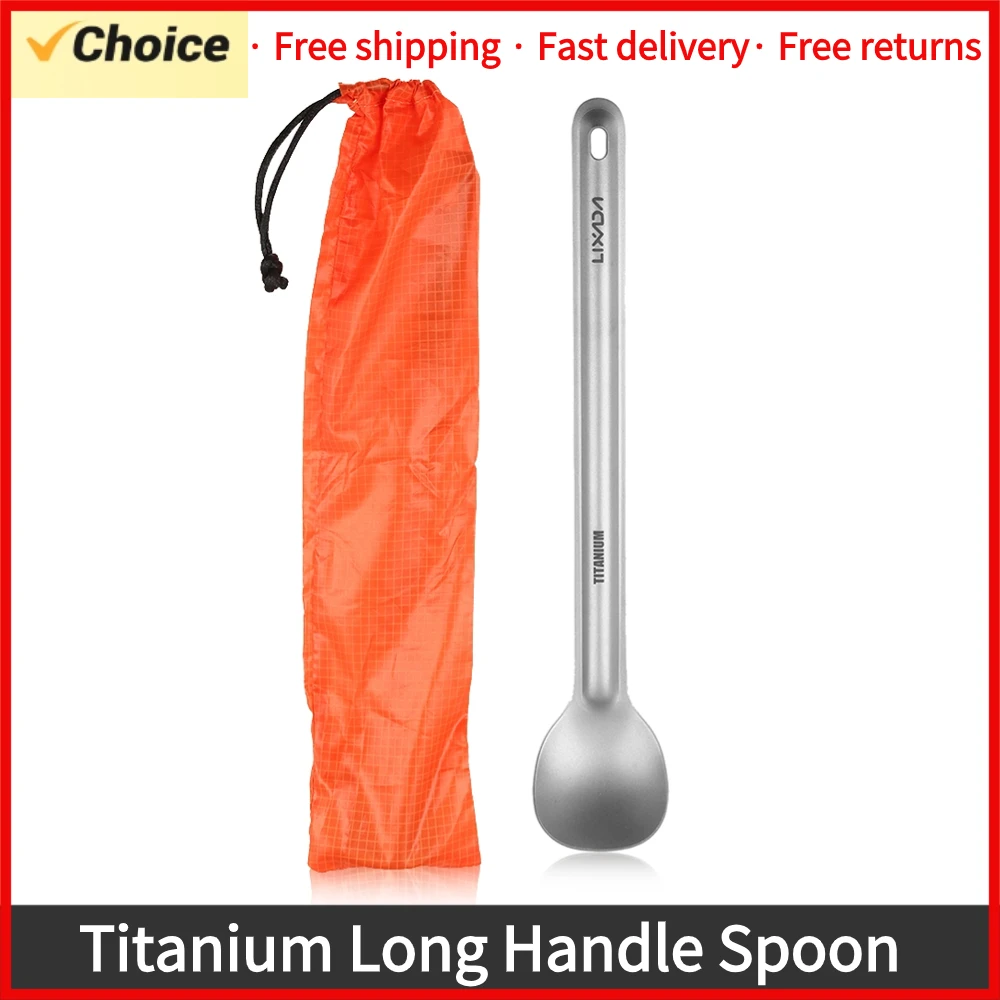 Tomshoo Titanium Long Handle Spoon Spork Set Outdoor Portable Matte Finish Dinner Spork Cutlery Camping Backpacking Equipment