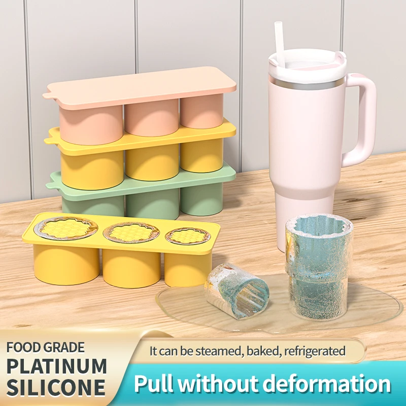 3-Raster Ijsblokjes Bakje Voor Stanley 30/40 Oz Tuimelaar Cups Herbruikbare Cilinder Siliconen Ijsblokjes Mallen Met Deksel Voor Drinksap Koffie