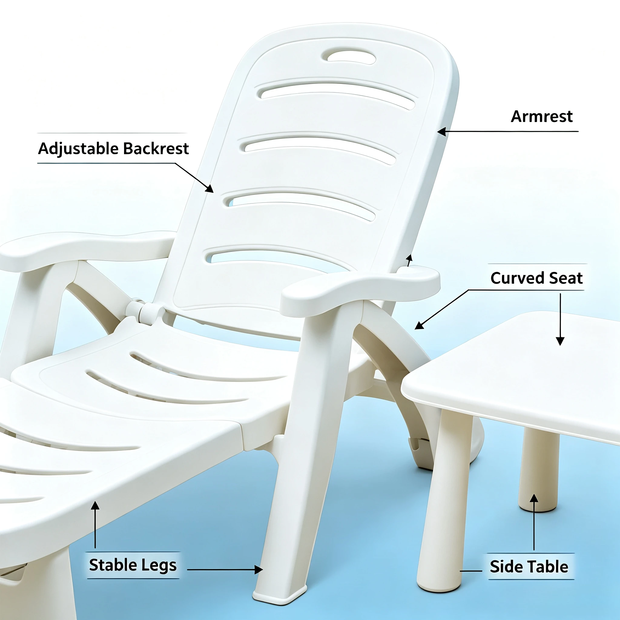 Plastic Foldable Beach Lounge Chair, Adjustable Backrest Dual Purpose Recliner for Swimming Pool Garden Outdoor Leisure Rest view 3