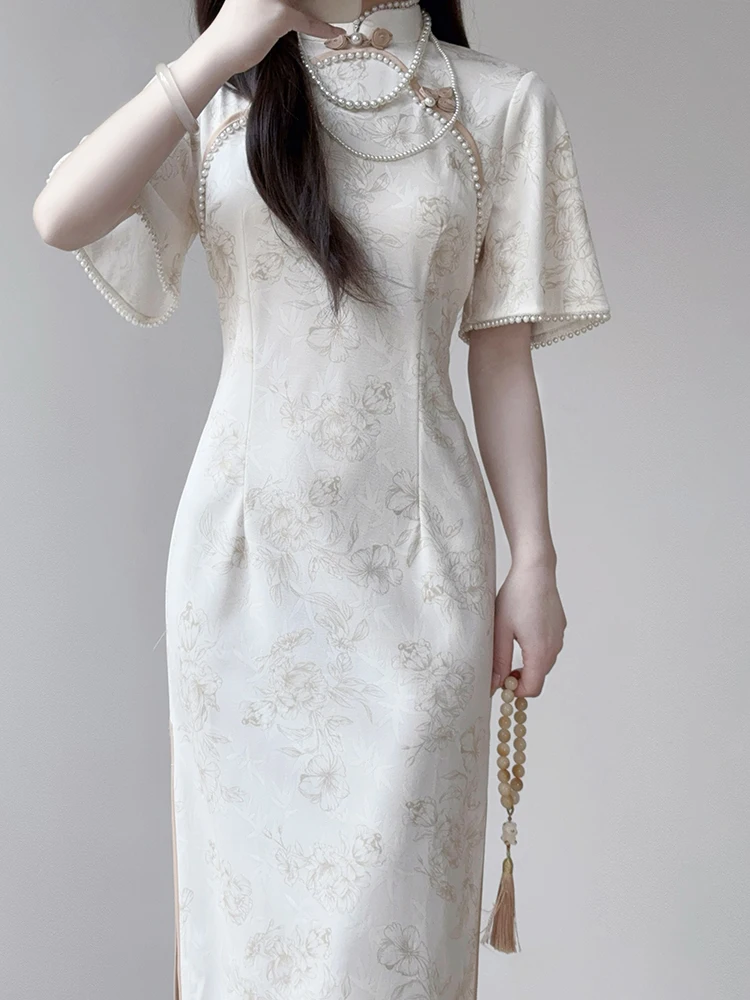 Elegante Vestido Largo de Estilo Juvenil, Alta Calidad para Uso Diario, Abertura Baja, Manga Corta, Color Puro, Est...