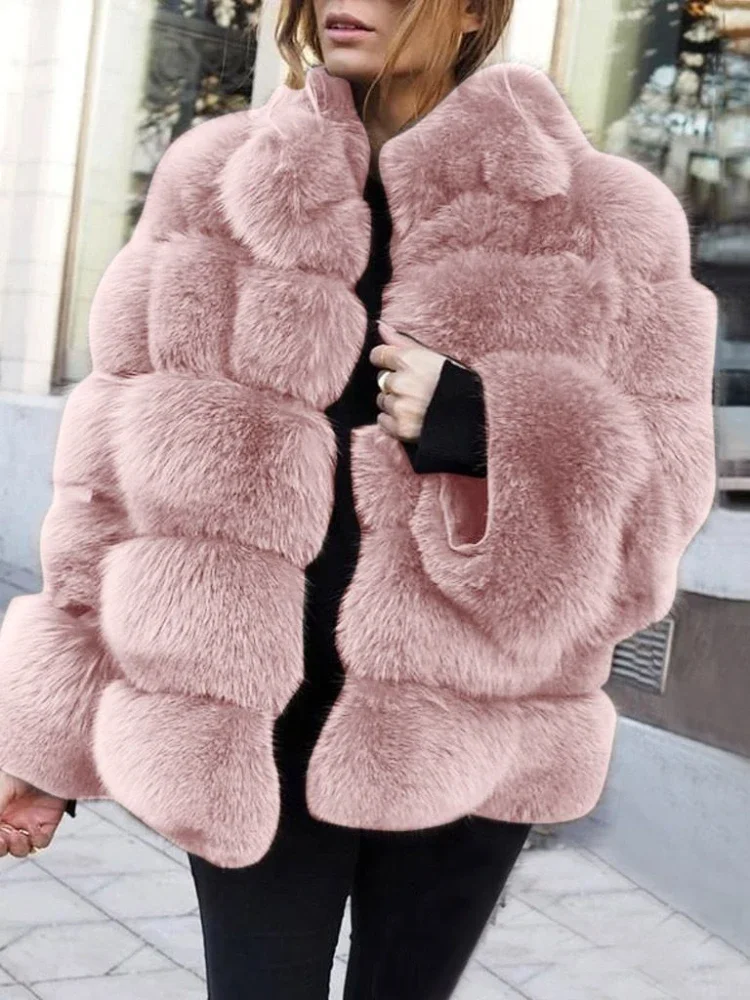 Female Fake Fur Clothing Windproof Fleece Jacket Woman Long Sleeve Warm  Coat Women Winter Women's  Outerwear G149