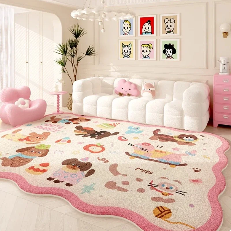 Irregular Shapes Rugs for Bedroom Cartoon Style Living Room Decoration Pink Carpet Home Fluffy Soft Rug Thicken Plush Lounge Mat