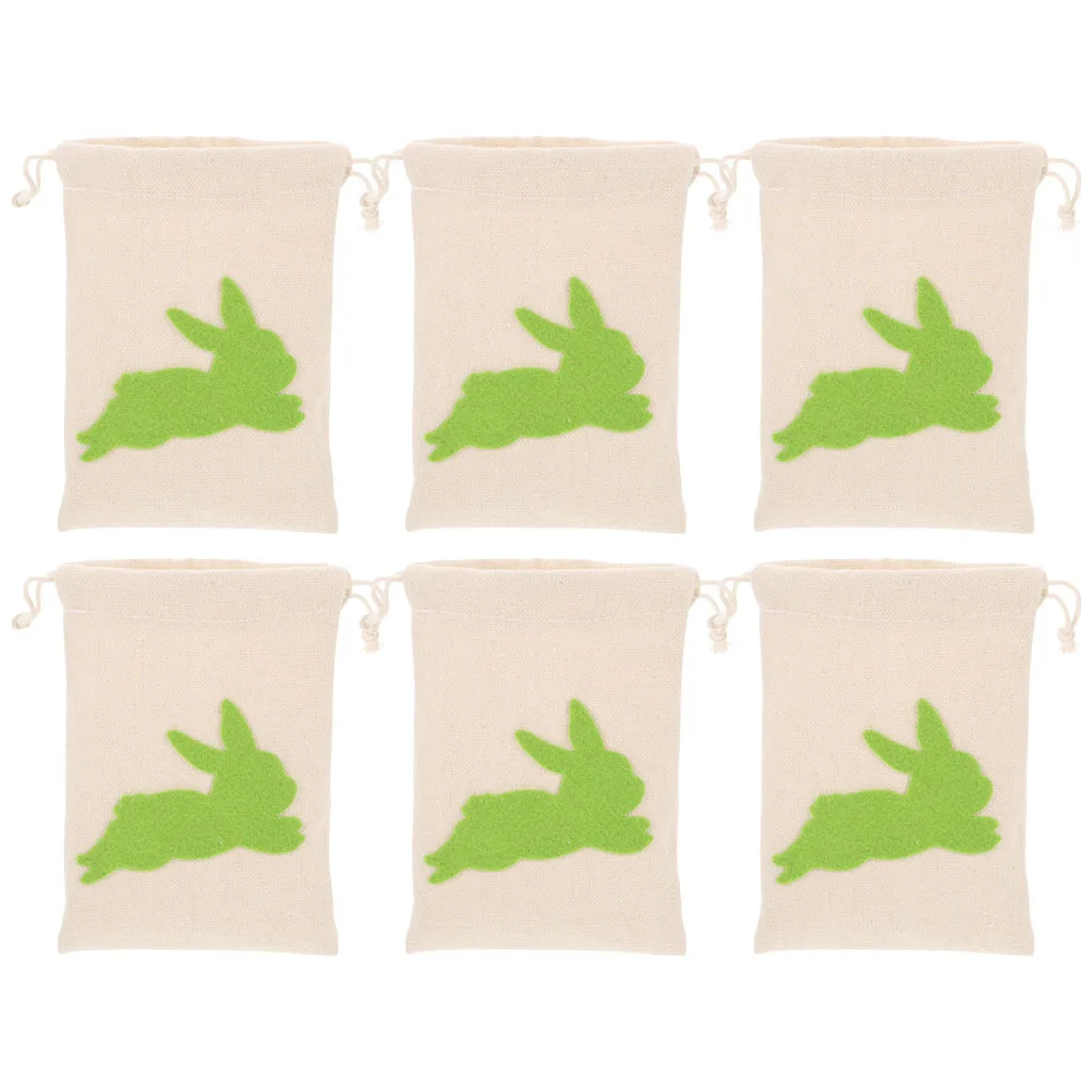 

6Pcs Reusable Easter Bunny Canvas Drawstring Bags Small Party Favor Candy Treat Wrapping Holiday Goody Bags Easter Goody Bag