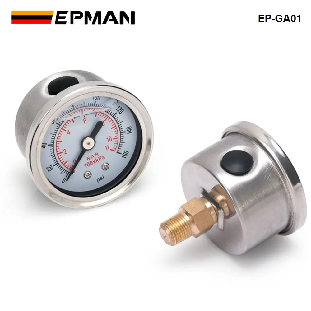 EPMAN Fuel Pressure Gauge Liquid 0-160 psi Oil Press Gauge Fuel Gauge White Face Universal 1/8 NPT EP-GA01