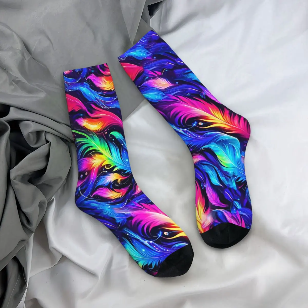 

All Seasons Crew Stockings Colorful Feather Patterns Print Socks Casual Long Socks for Men Women Valentine's Day Gifts