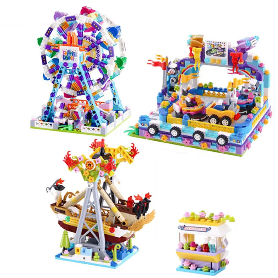 3 Type Pirate ship Micro Building Blocks Mini Bricks Amusement Park Friends City Srteet view Toys for Children Gift