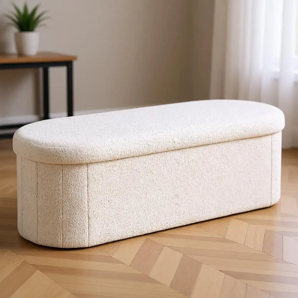 

White 43.3 Collapsible Storage Ottoman for Living Room and Bedroom