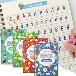 4 Books Reusable 3D Groove Magic Calligraphy Learning English Painting Practice Copybook For Calligraphy Writing For Kids Libros