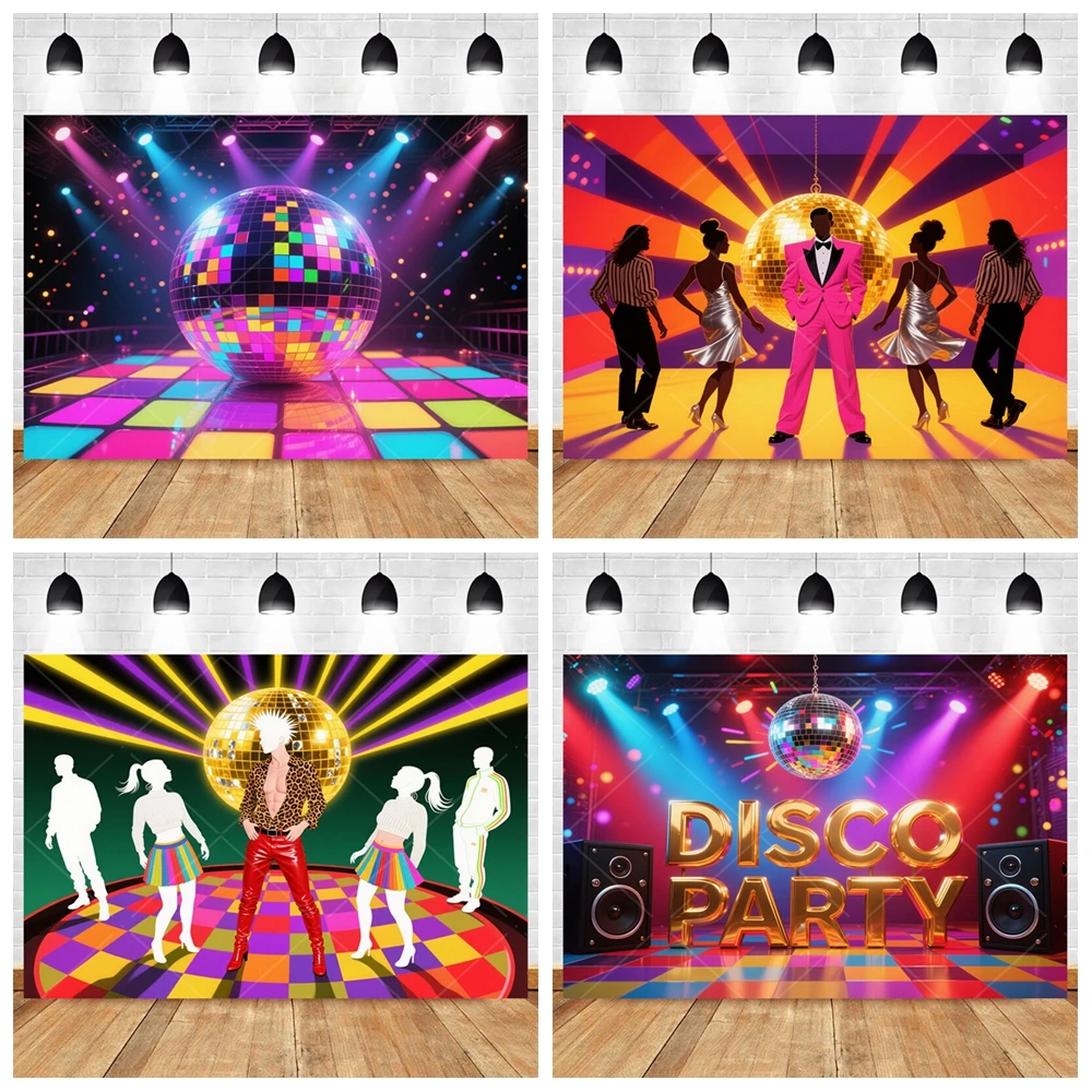 Retro Disco Birthday Party Backdrop 70s 80s 90s Glitter Neon Ball Mirror Tile Dance Custom Photo  Adult Kids Cake Banner Decor