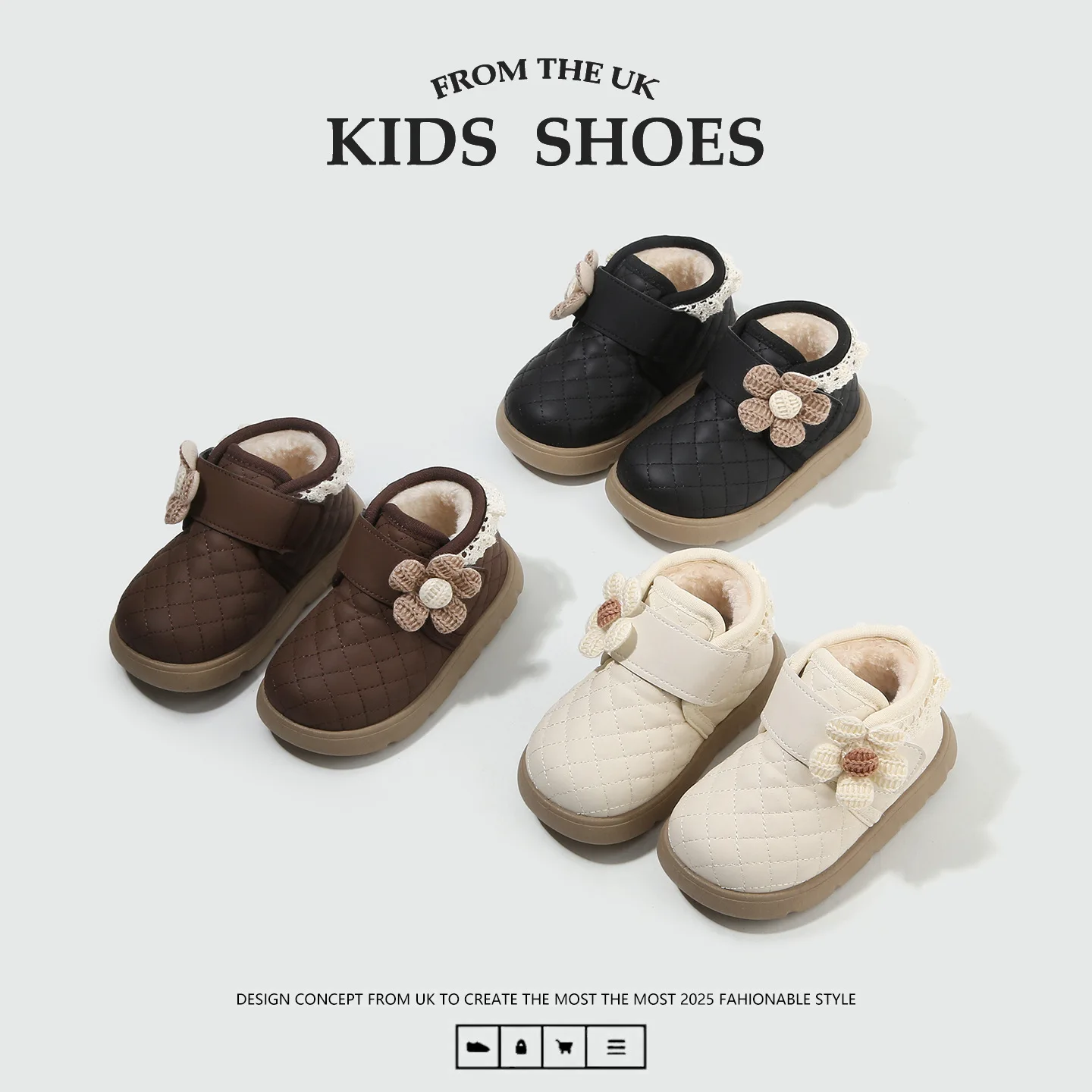 

Girl's Winter Snow Boots Appliques Furry Platform Suede Kids Short Boot Three Colors Flexiable Non-slip Warm Chic Children Boot