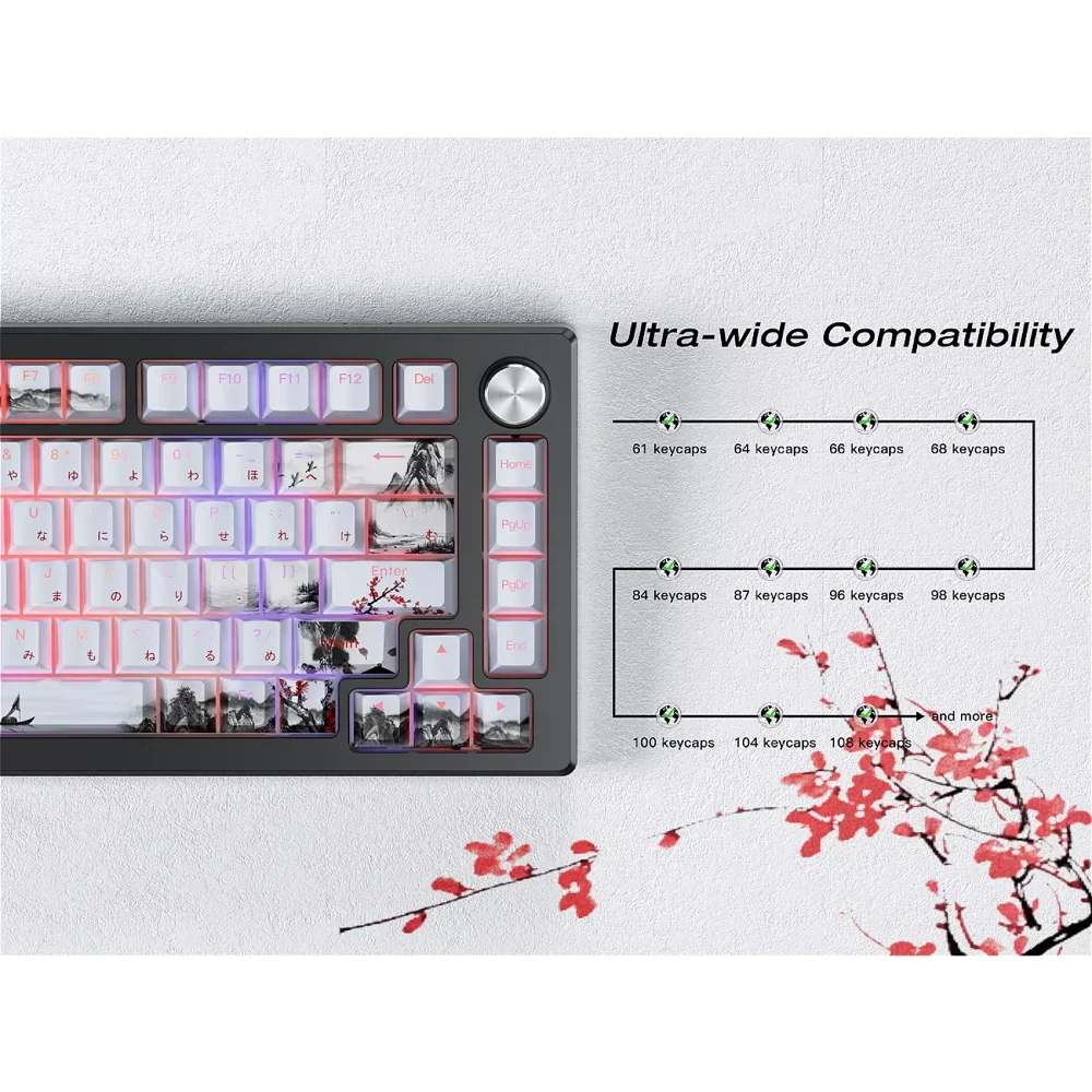 Shanshui Meihua Cherry Keycaps PBT 127 Toetsen Japanse Creatieve voor 60/64/84/98/108 Gaming Mechanische Toetsenbord MX Schakelaar