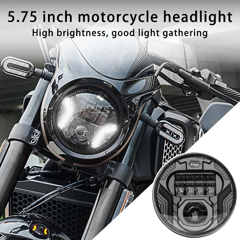 5.75inch Led Motorcycle Headlight, with White Halo Daytime Running Light, Amber Turn Signal, Supports High and Low Beam Switching, Universal Motorcycle Accessory