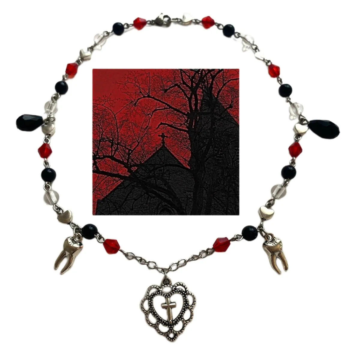 Handmade Vampire Love Necklace | vampirecore| Y2K Grunge Goth beaded  | Witchcore | Fantasy | Halloween Castlevania