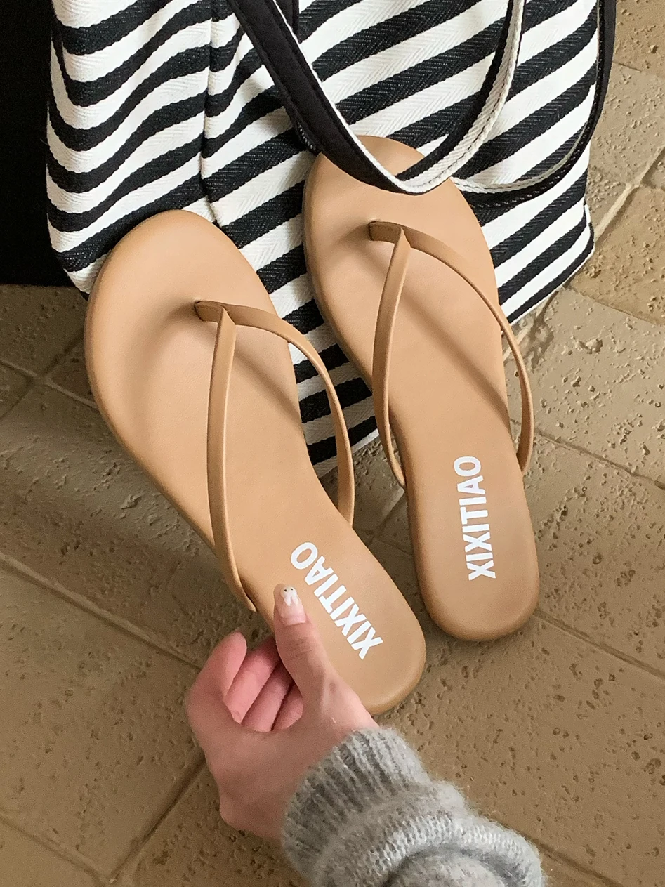 

Simple Strappy Flat Bot Sandals Women's Summer Anti-Slip Beach Vaion Flats Toe-Post Slippers Casual Home Slippers