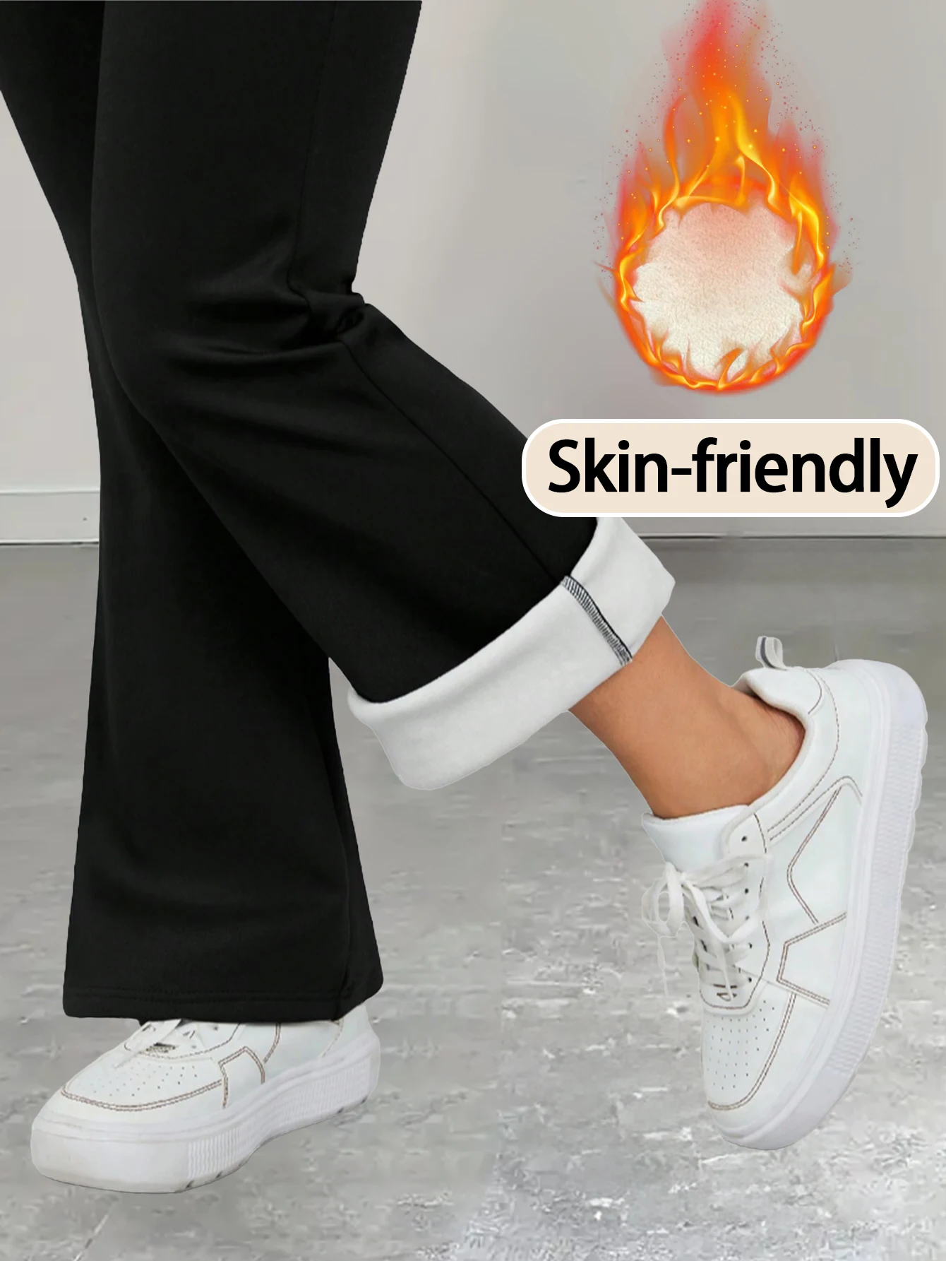 بنطال حراري نسائي، كامل الطول، مضيئة، حذاء برقبة واسعة، طراز Y2K قديم، مبطن بالصوف، عالي الخصر، مريح