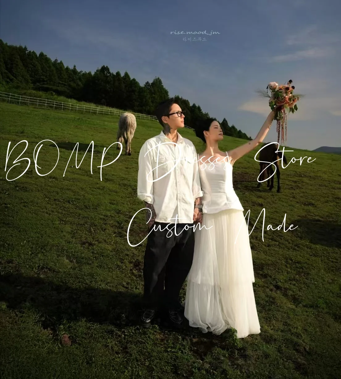 BOMP Elegante abito da sposa avorio con cinturino per spaghetti lungo fino al pavimento in taffettà a strati Corea Servizio fotografico Abito da ricevimento nuziale personalizzato