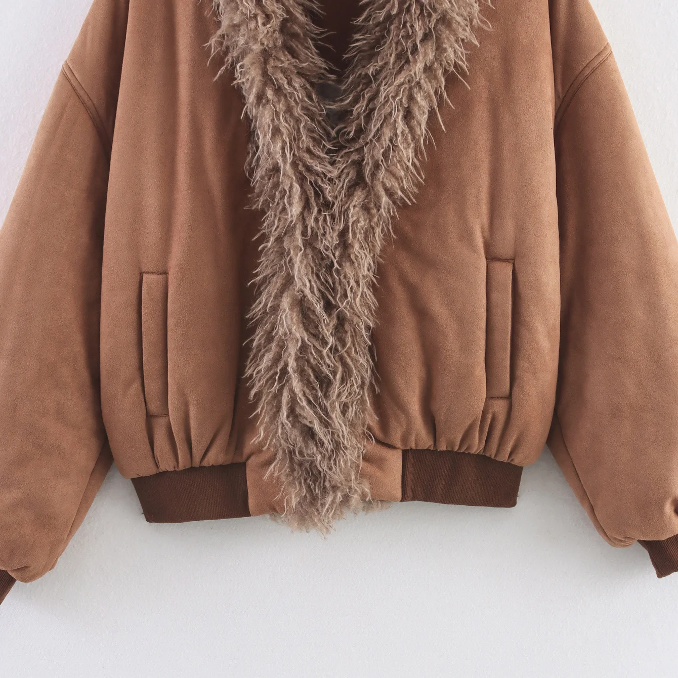 Faionable الفراء الاصطناعي طوق الربط القطن Jaet المرأة الخريف جديد Sle JNLEAOG طويل Sve زر إغلاق معطف #3