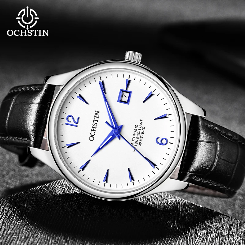 

OCHSTIN Simple Men Watch Automatic Date Retro Style Elegant Design Mechanical Leather Strap Male Business Dress Wristwatch Gifts