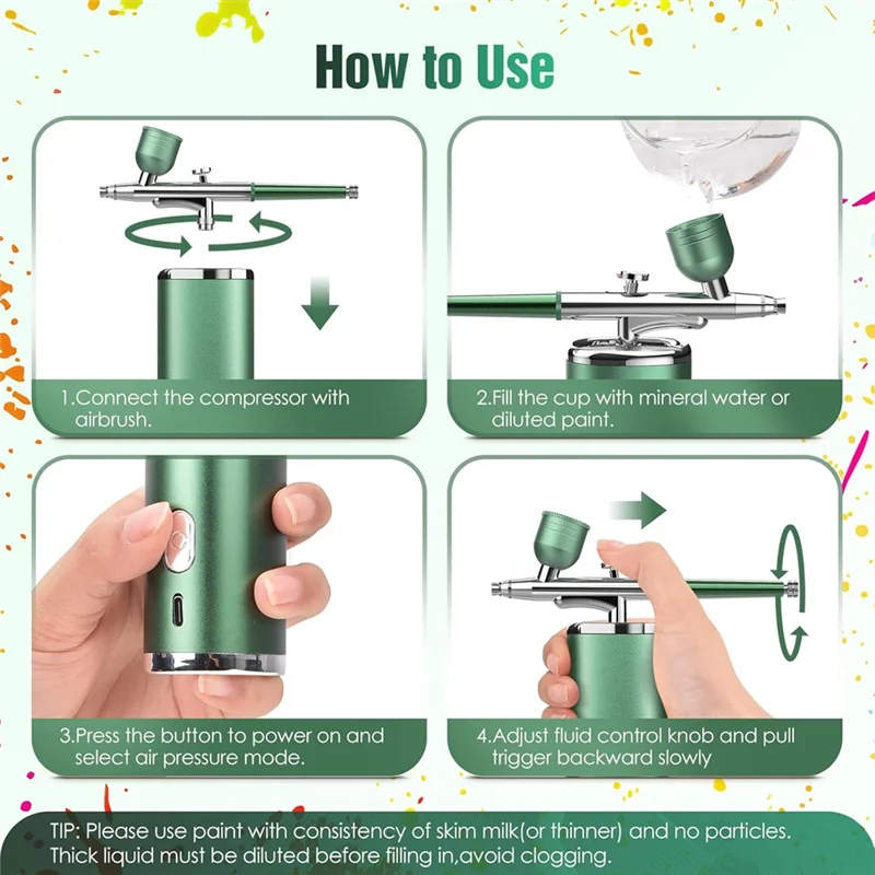 

ABZC-Airbrush Kit For Nail-Rechargeable Cordless Air Brush With Compressor For Nails Paint Tattoo Art Makeup Painting Cake