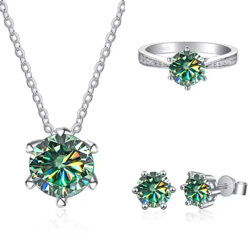 BagueRingen 1ct Moissanite Jewelry Set 925 Sterling Silver Ring Earrings Necklace 3 Piece Set Luxury Fine Jewelry Wedding Party