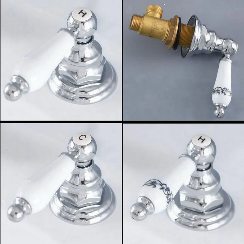 Polished Chrome Wall Mounted Deck Mounted Ceramic Handle Faucet Control Valve Stopcock Tap G1/2 Male X G1/2 Male Thread MZH399