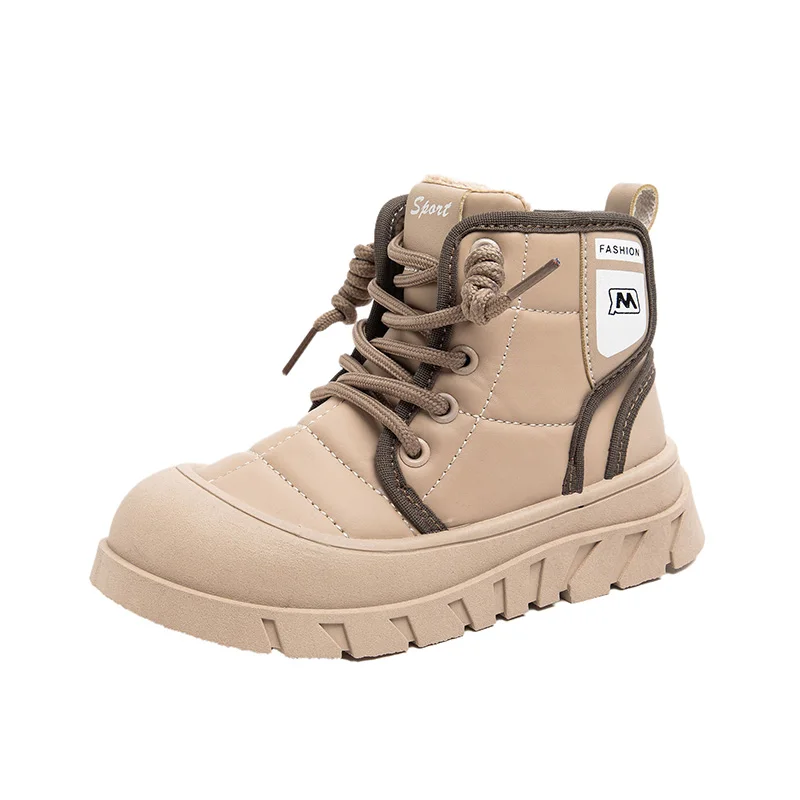 

2024 New Winter Children Snow Boots For Boys Leather Waterproof Warm Fur Rubber Sole Fashion Girls Boots size26-37