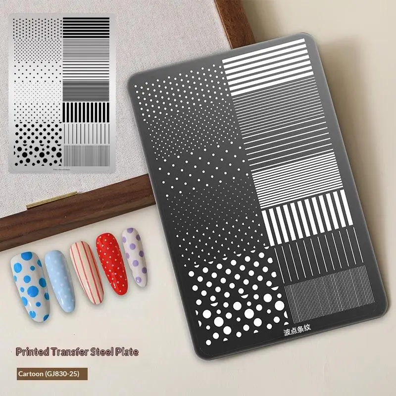 Spitzen-Nagelkunst-Transferdruck-Stahlplatte Schleife Polka Dots Nagelwerkzeuge Schleife Silikon-Stempel-Vorlage – Detail 6