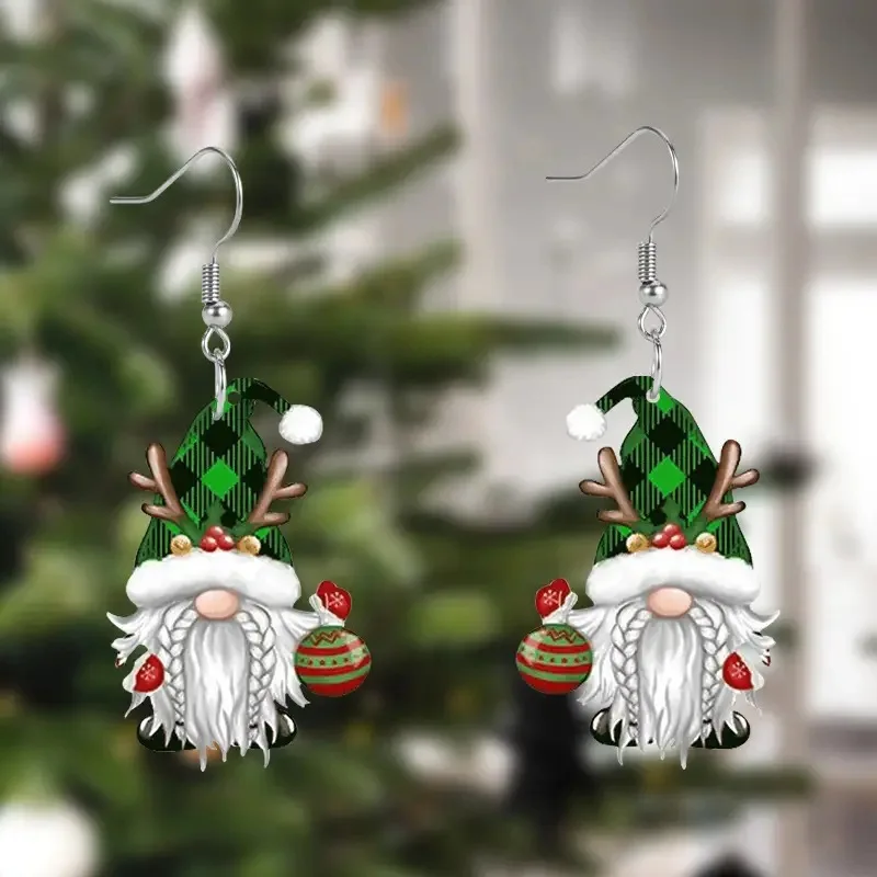 Christmas Tree Elk Dwarf Santa Claus Pendant Earrings 2024 Christmas Girl