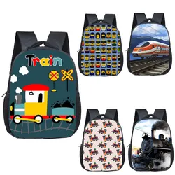 12 Inch Cartoon Train Locomotive Print Backpack Loco Children School Bags Kids Kindergarten Bags Baby Toddler Backpacks Bookbag