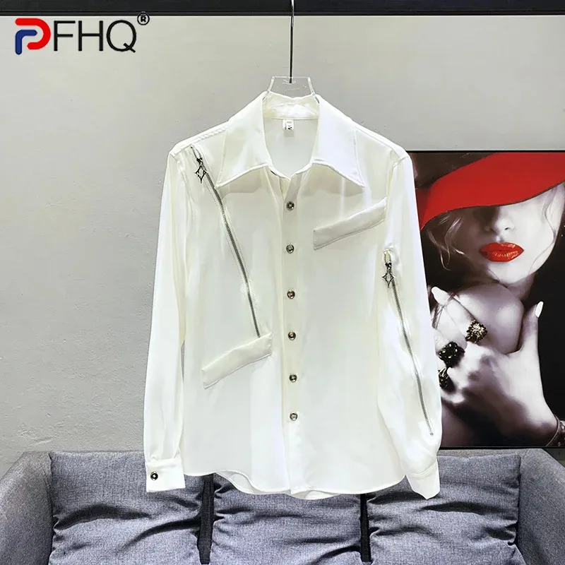 

PFHQ Solid Color Autumn Personalized Zipper Design Shirts Men's Loose Casual Long Sleeve Breathable Button Delicacy Tops 21Z2933