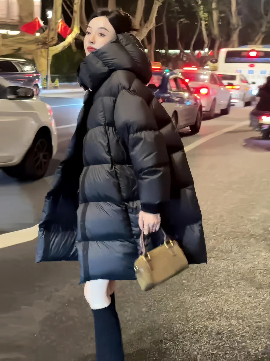 Abrigo de invierno Jaet acolchado de plumón blanco con capucha de longitud media para mujer, cálido, informal, holgado, largo, Sve