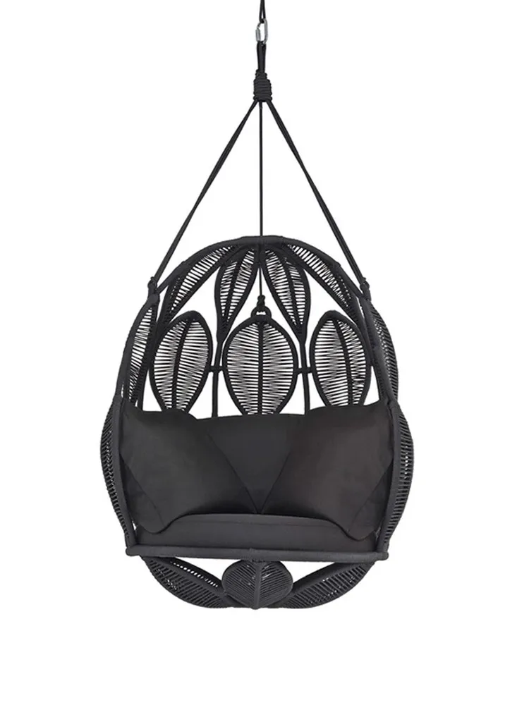 Outdoor Furniture Patio Garden Balcony Swing Chair, Rattan Leaf Basket Hammock, Hanging Cushion Chair for Bedroom