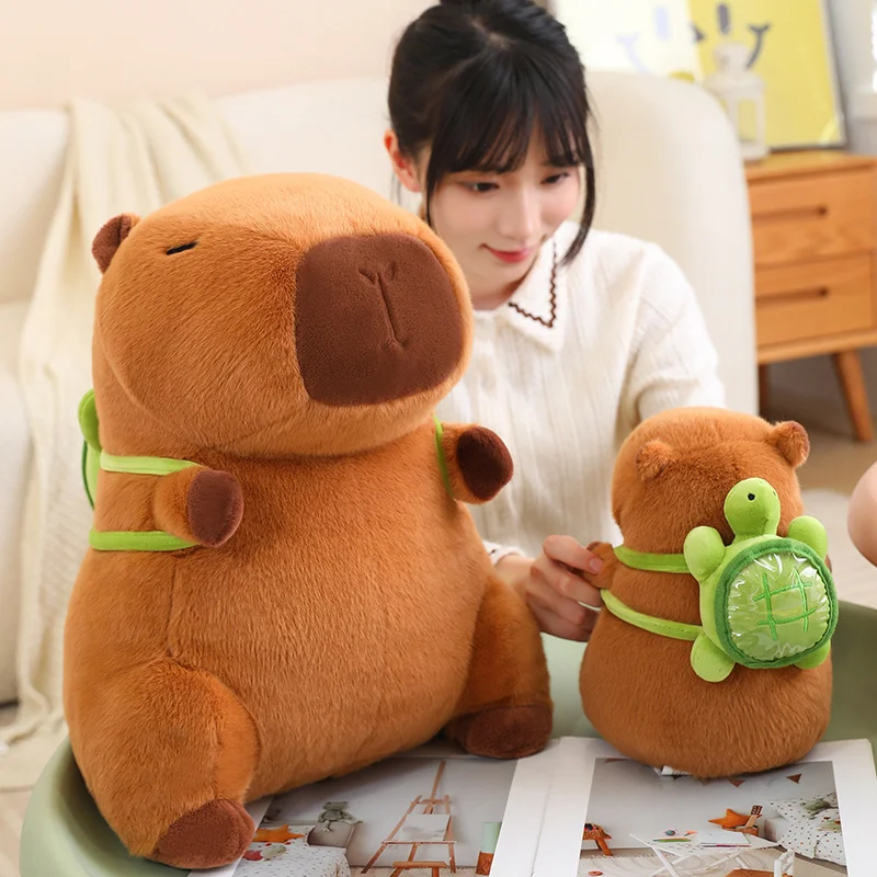 23~43cm Brown Fatty Capybara Doll Plush Toy Green Turtle Backpack Dressed Cartoon Sitting Animal Plushie Peluche Gift