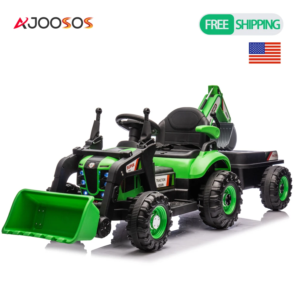 

24V Electric UTV Electric Tractor Toy with 4-in-1 Construction Attachments (Excavator, Dump Truck & Bulldozer) LED Tail-light
