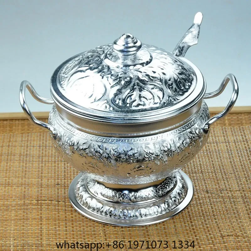 Serving Pot Nonstick Retro Easy to Clean Thai Soup Server Soup Serving Bowl for Parties Household Family Kitchen (22cm)