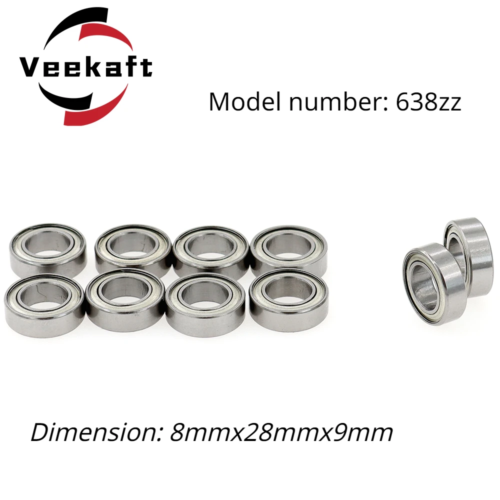 Veekaft Deep Groove Ball Bearings 638zz, 10pcs, Dimension 8mmx28mmx9mm Suitable for Small Machinery