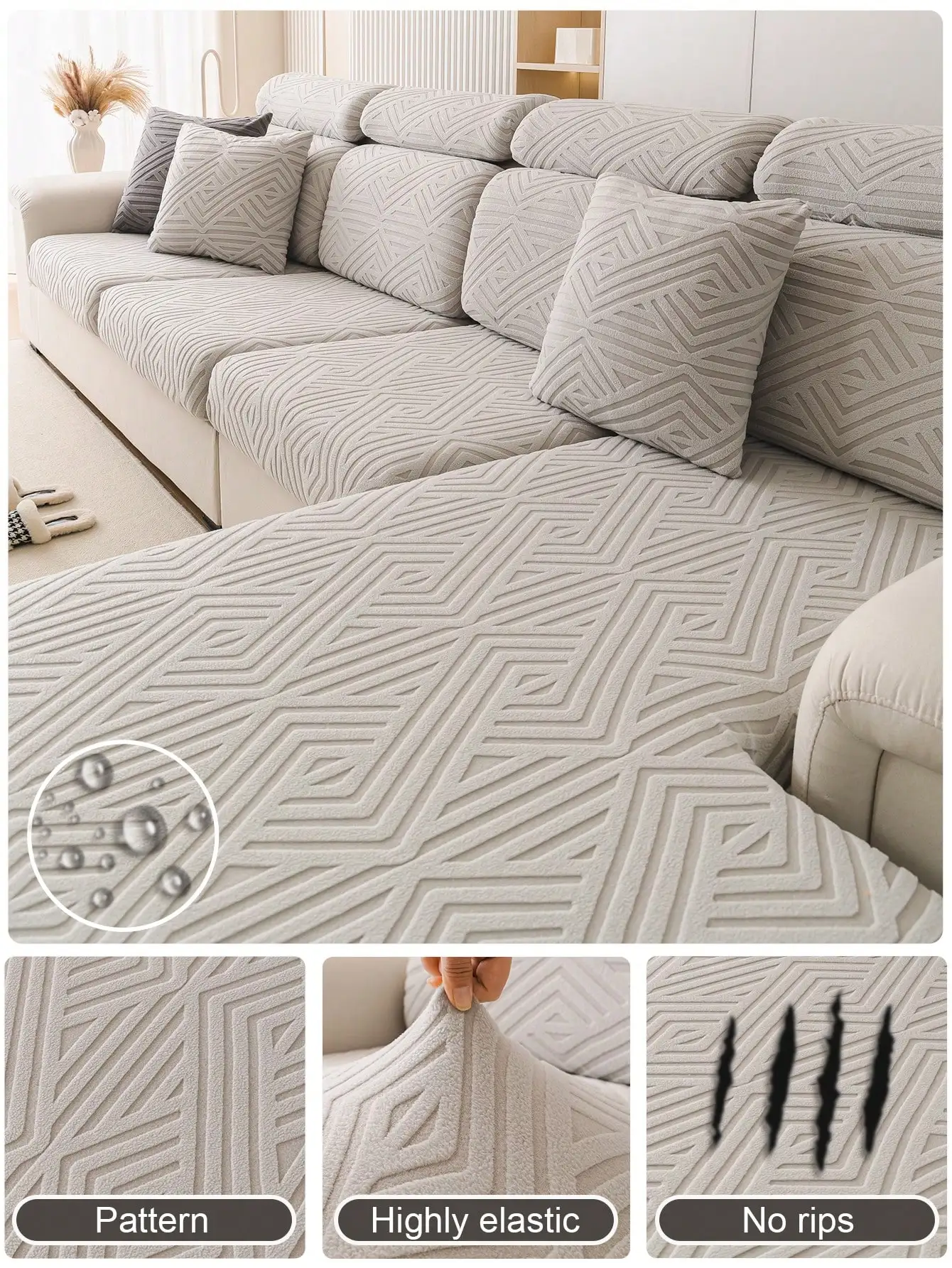 

1pc Stretch Sofa Slipcover with Geometric Pattern, Non-Slip & Pet-Friendly for Living Room