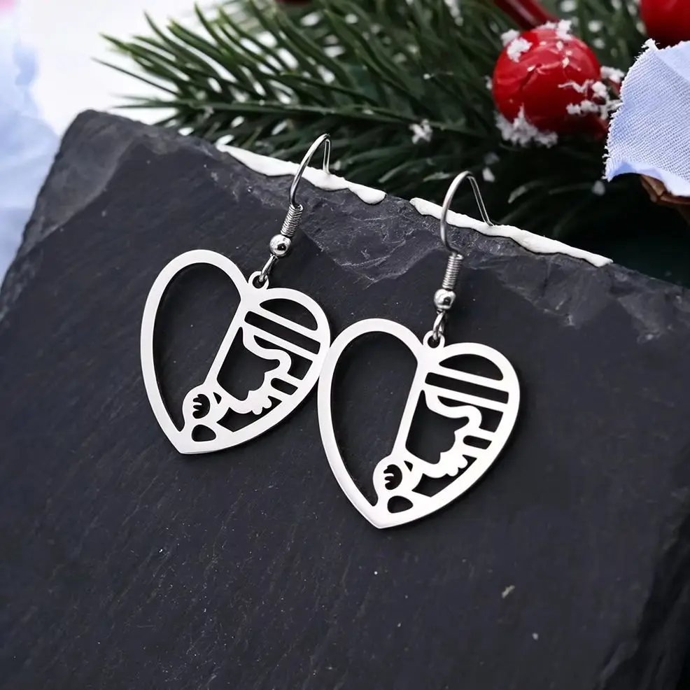 Todorova 1 Pair Hollow Heart Abstract Face Hook Drop Earrings Stainless Steel Elegant Dangle Jewelry Gift For Ladies