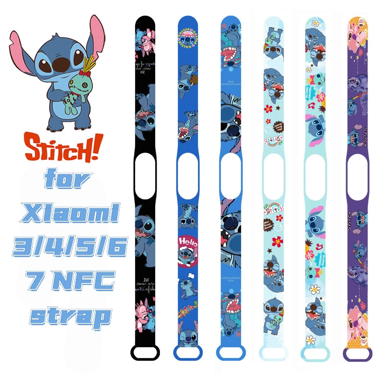 Disney lilo & stitch xiaomi cinta para mi banda 7/6/5/4/3/nfc pulseira personagem dos desenhos animados impressão relógio de substituição banda crianças presentes