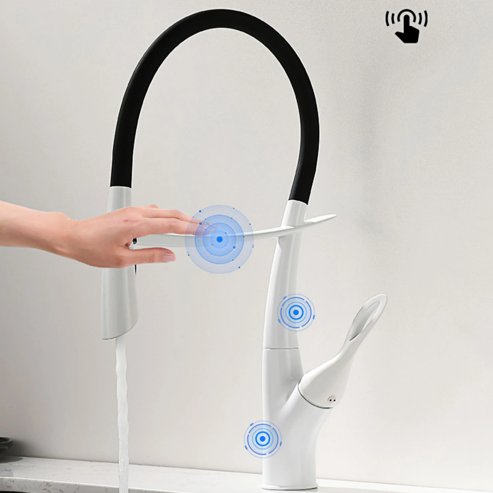 Luxury gun gray brass kitchen faucet with intelligent touch design Single handle hot and cold water magnetic suction sink faucet