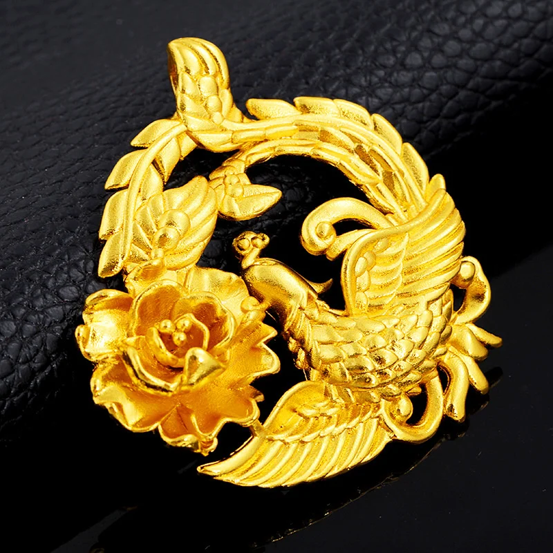 Colgante de flor de Fénix de oro y arena de Vietnam para mujer, collar de oro de imitación de nueve días de baile, regalo de cumpleaños