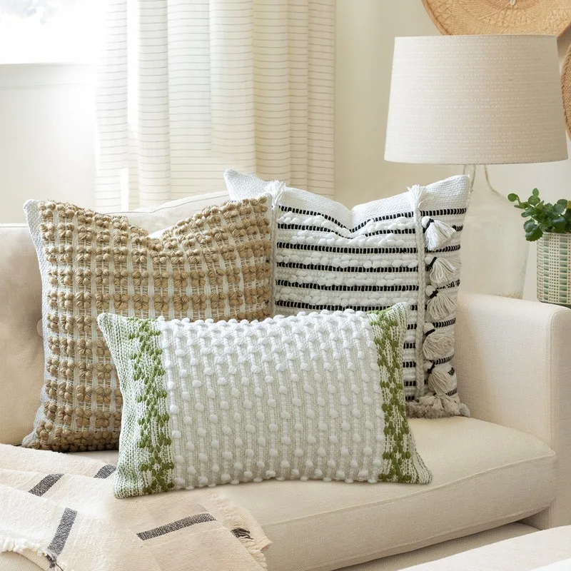 Handmade cotton thread woven pillowcase for living room sofa headboard, office prolonged sitting cushion
